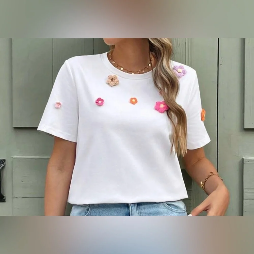 Floral Embellished White Top